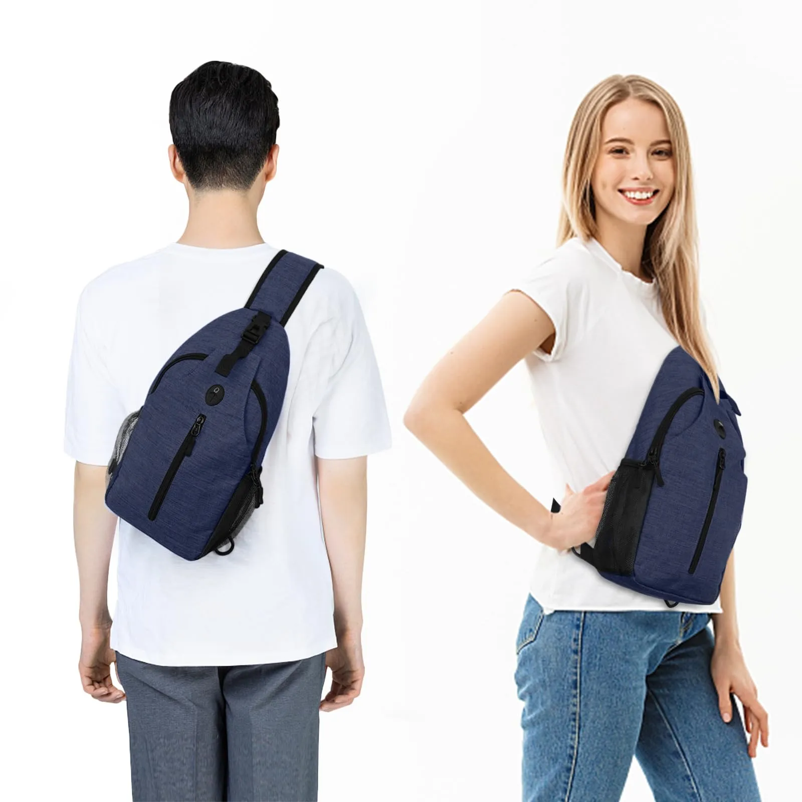 angel wish Sling-Bag Crossbody-Bag Women-Men Backpack-Daypack - Hiking Chest Travel with Water Bottle Pocket Navy Blue