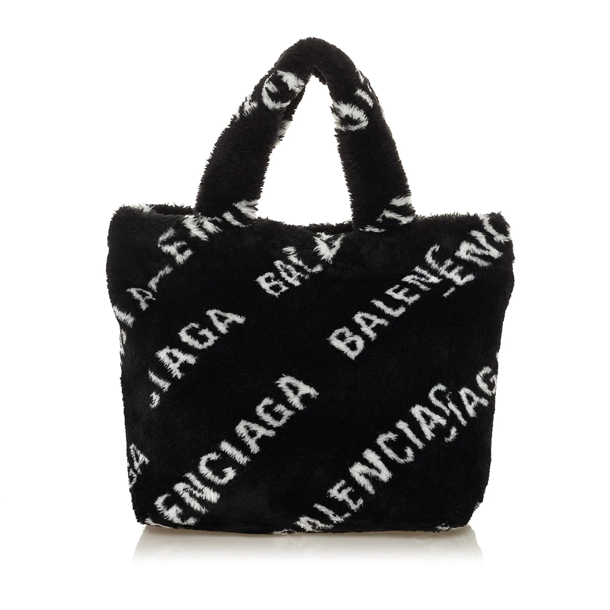 Black Balenciaga Logo Faux Fur Everyday XS Tote Bag