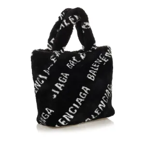 Black Balenciaga Logo Faux Fur Everyday XS Tote Bag