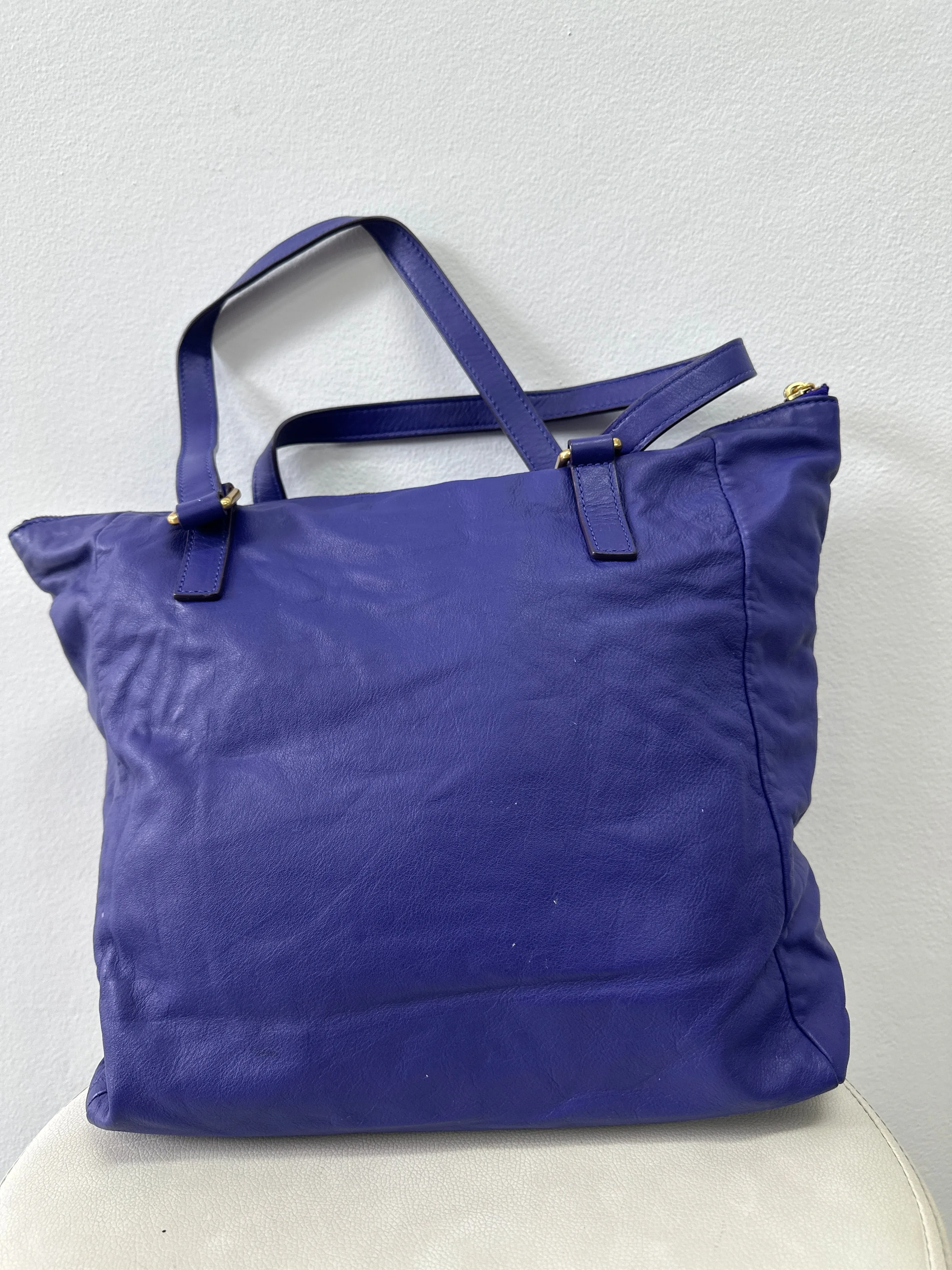 Blue Leather Tote Bag