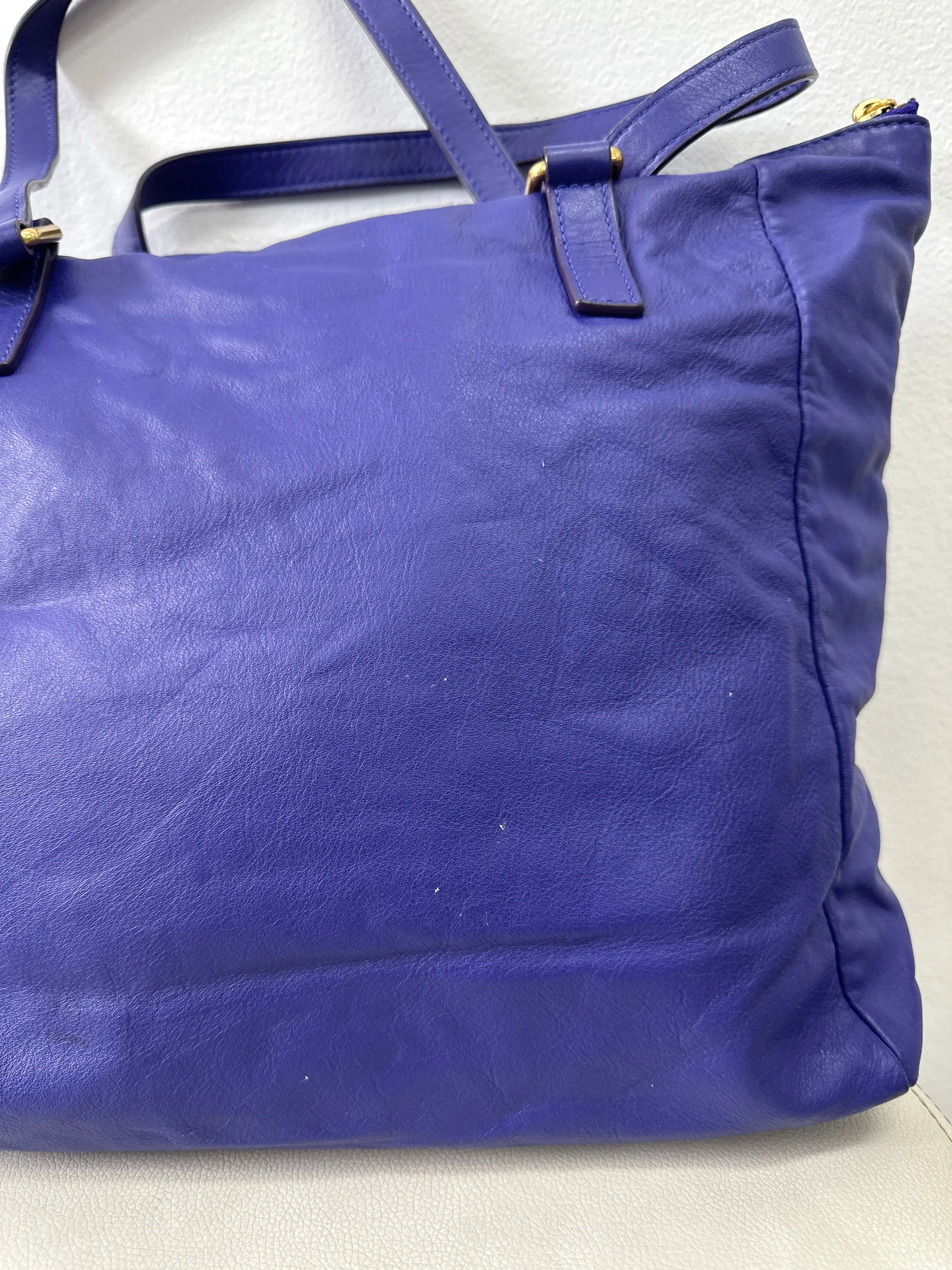 Blue Leather Tote Bag
