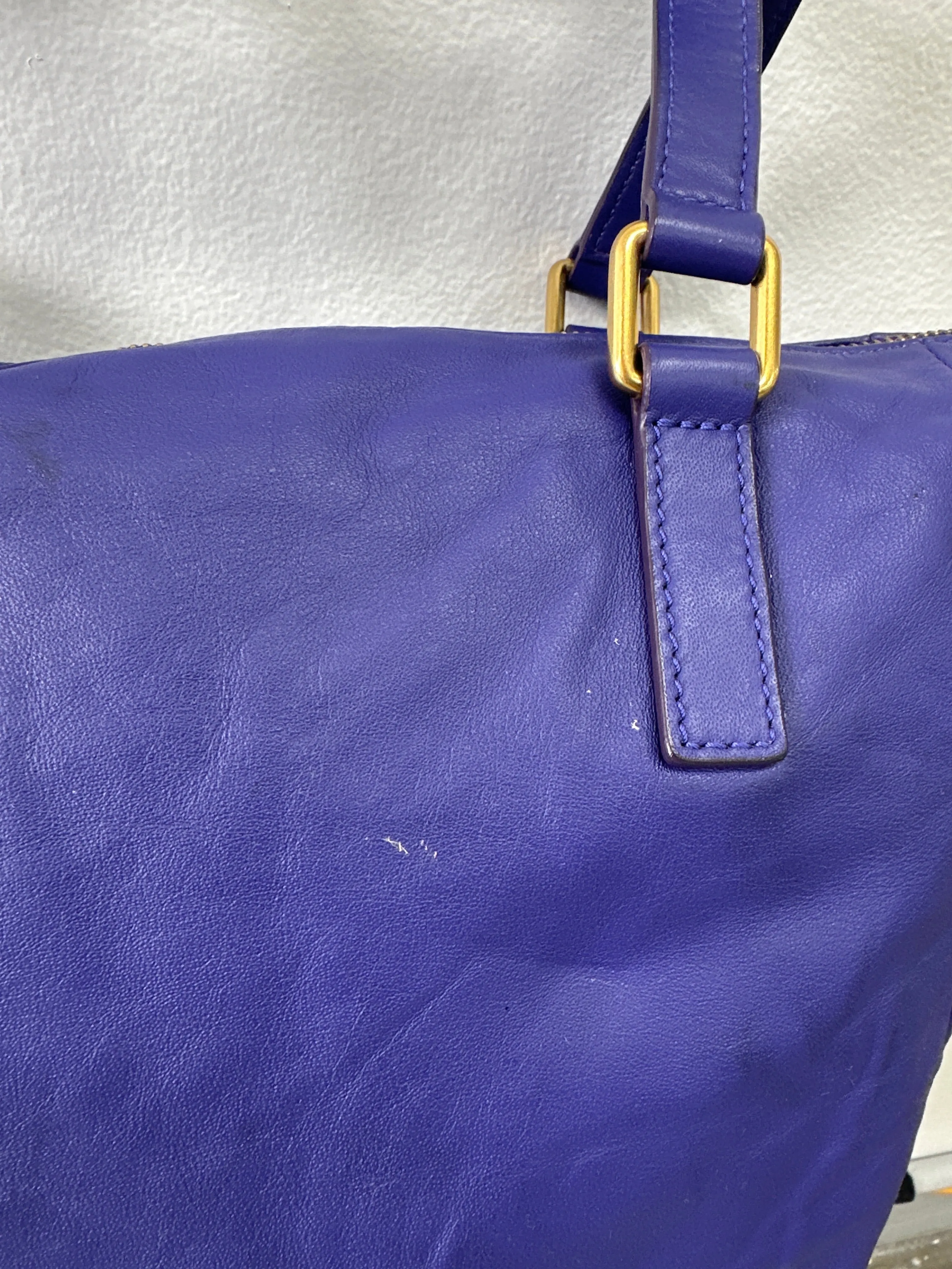 Blue Leather Tote Bag