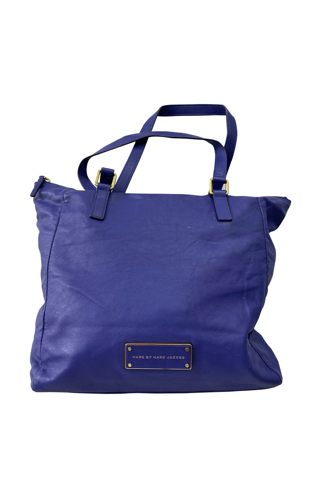 Blue Leather Tote Bag