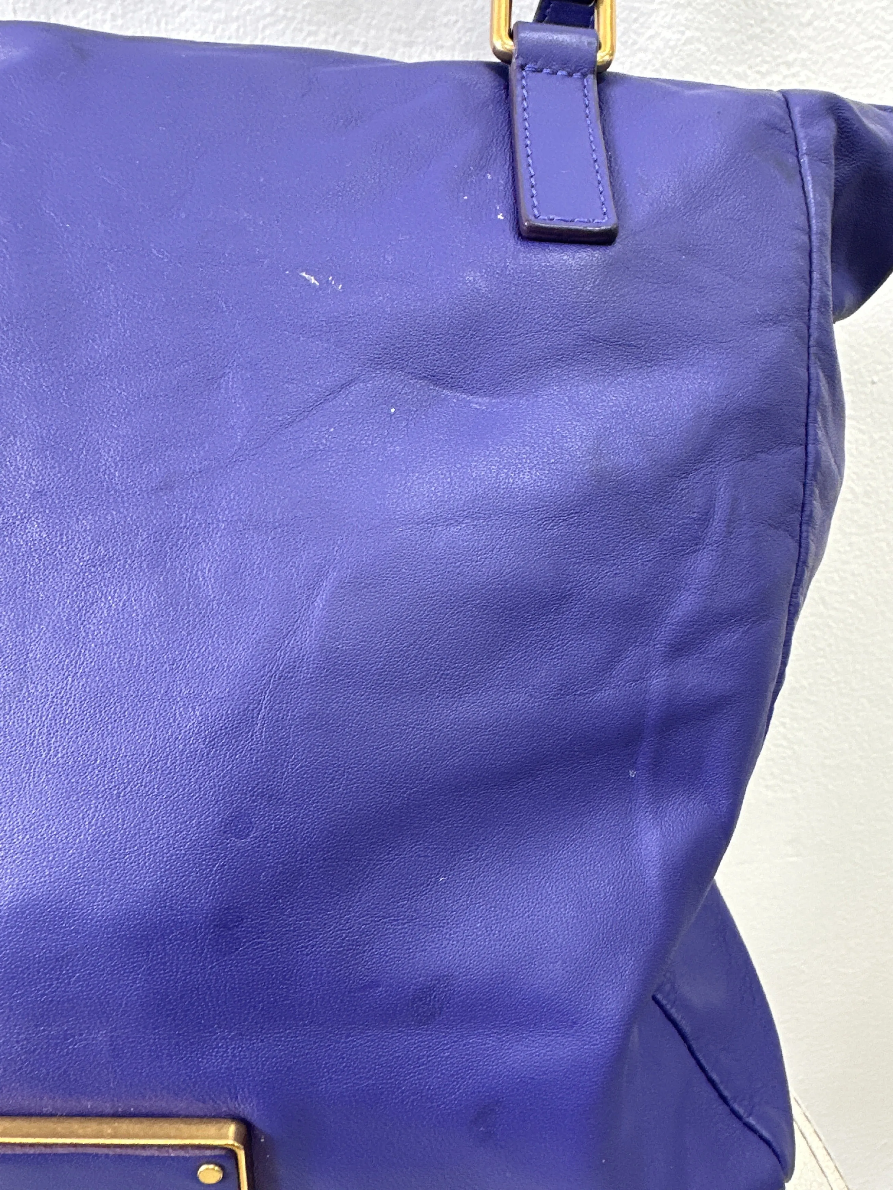 Blue Leather Tote Bag