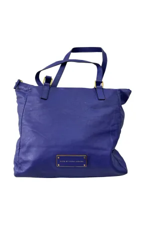 Blue Leather Tote Bag