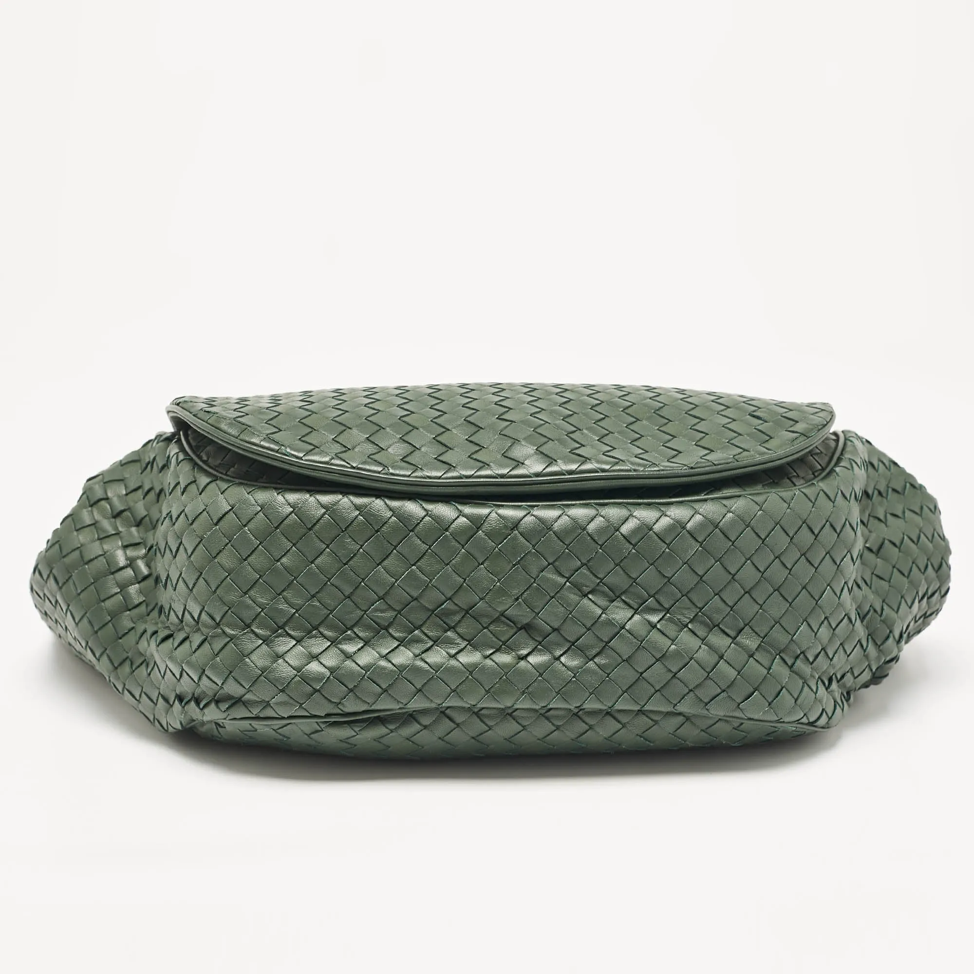 Bottega Veneta Green Intrecciato Leather Flap Messenger Bag