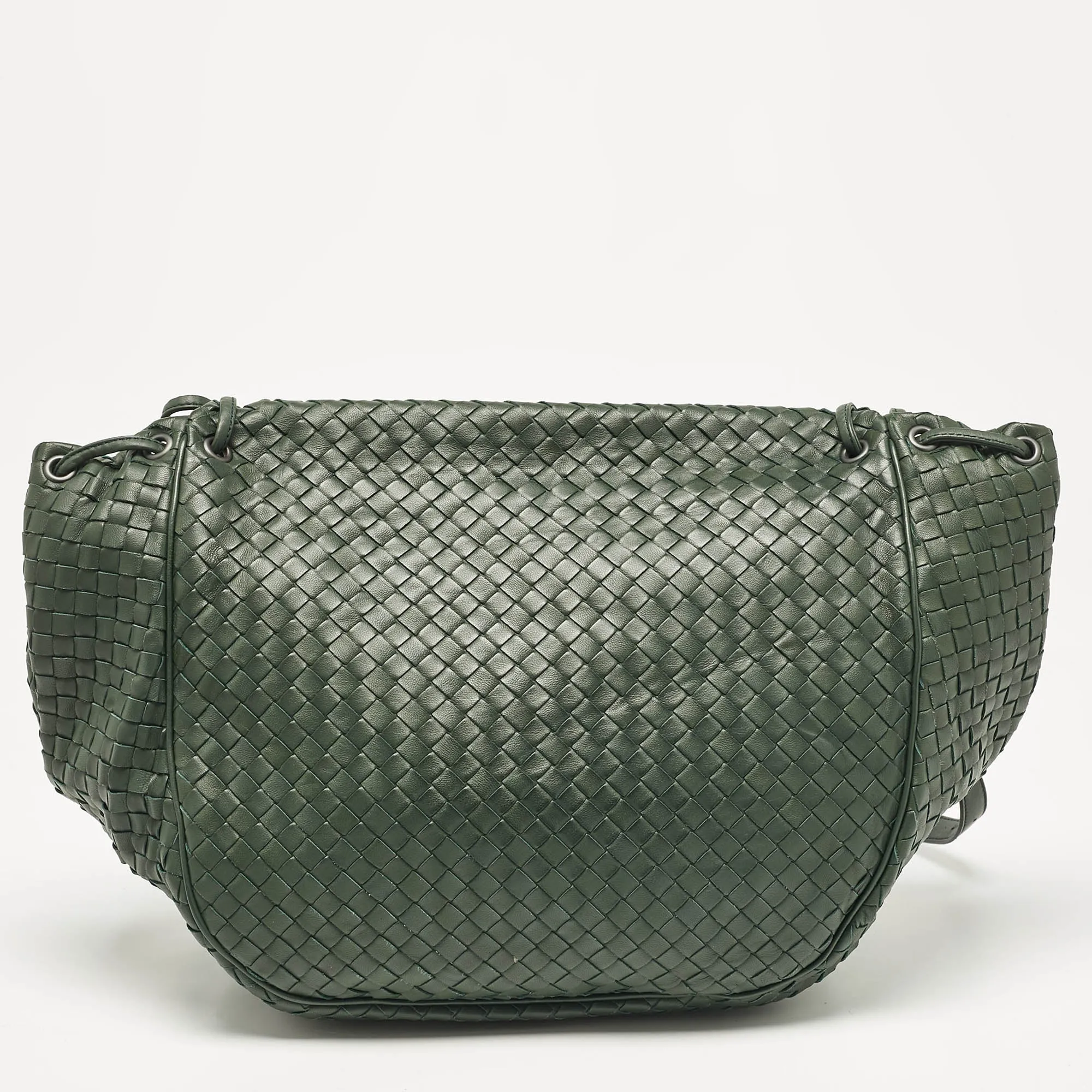 Bottega Veneta Green Intrecciato Leather Flap Messenger Bag