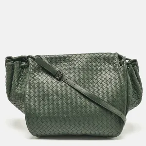 Bottega Veneta Green Intrecciato Leather Flap Messenger Bag