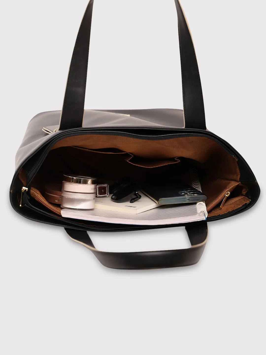 Caprese Amelia Tote Medium Solid Women'S Office Handbag Black