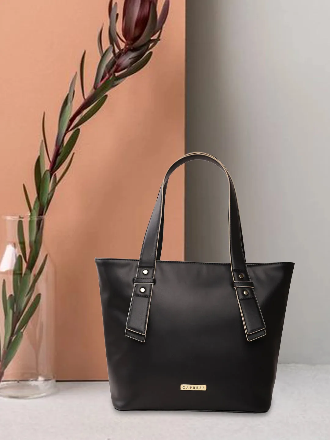 Caprese Amelia Tote Medium Solid Women'S Office Handbag Black
