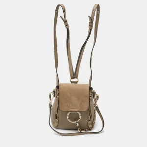 Chloe Beige Leather And Suede Mini Faye Daye Backpack