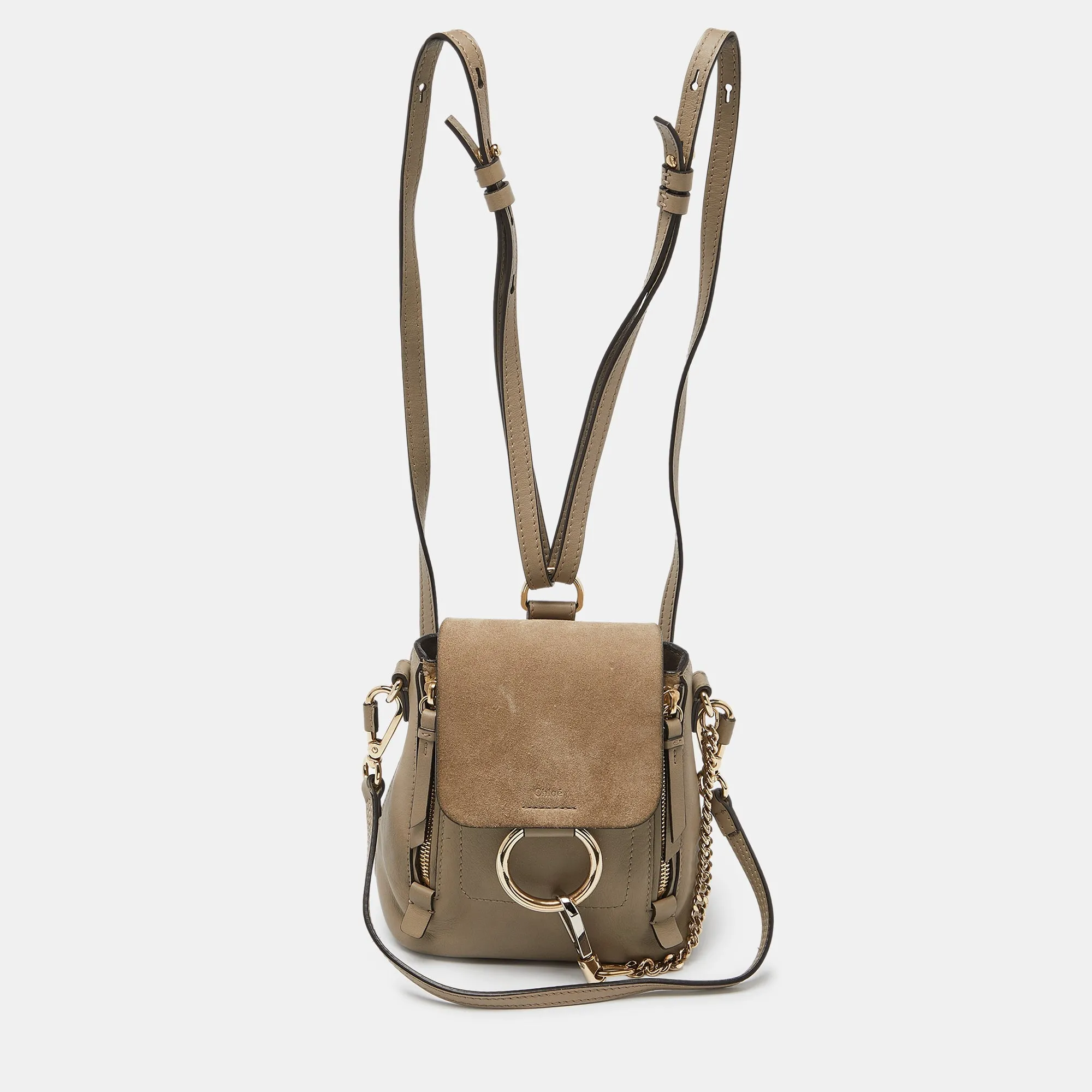 Chloe Beige Leather And Suede Mini Faye Daye Backpack