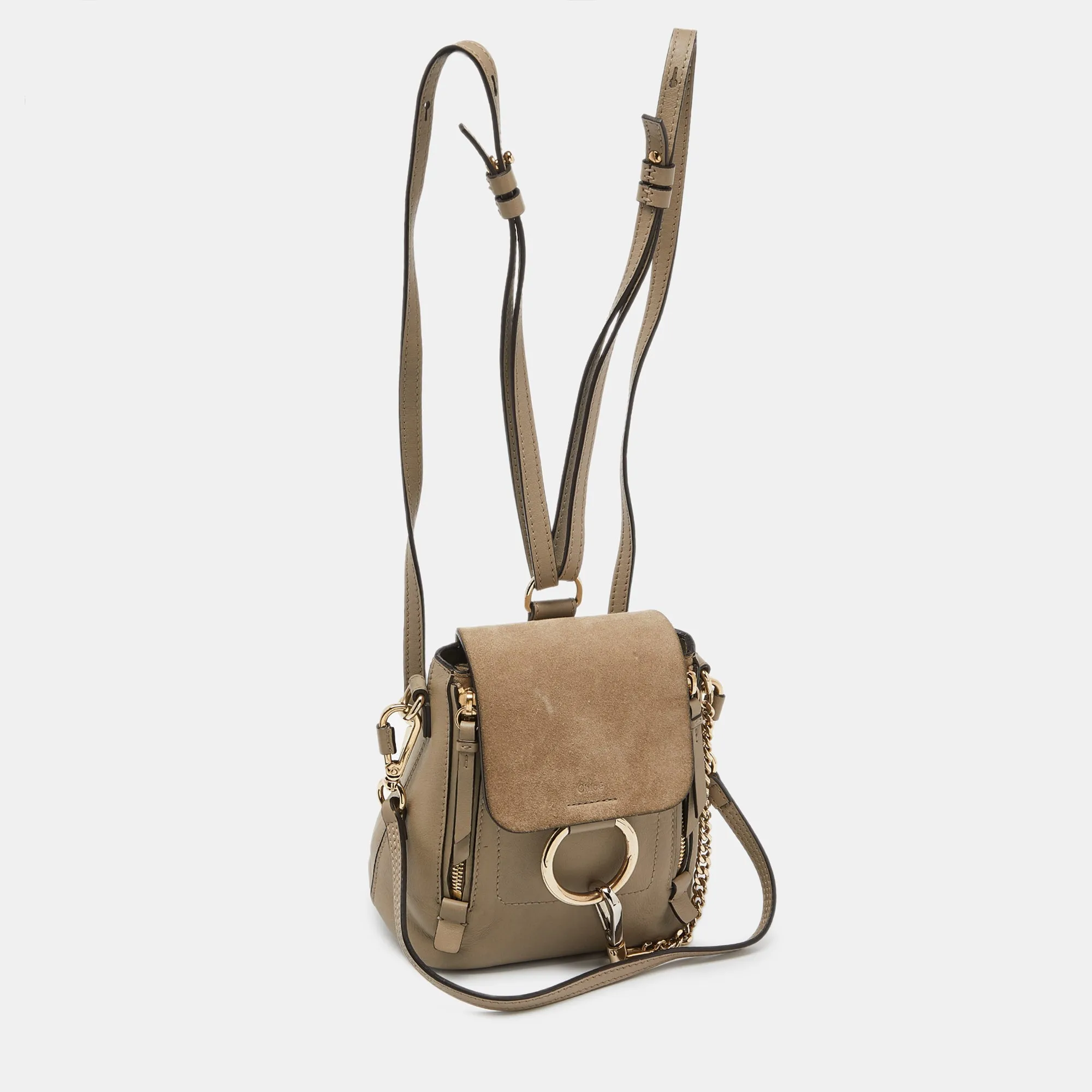 Chloe Beige Leather And Suede Mini Faye Daye Backpack