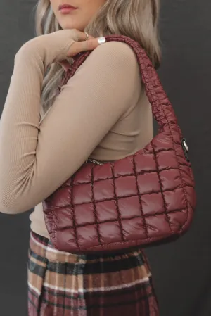 DEAL Hot To Go Burgundy Puff Tote Shoulder Bag