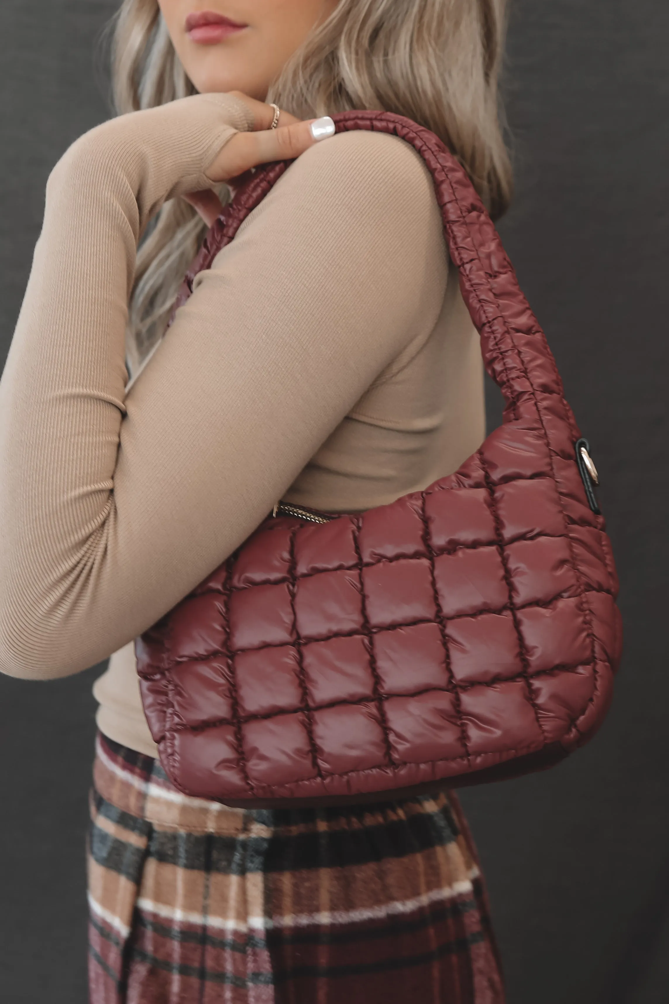 DEAL Hot To Go Burgundy Puff Tote Shoulder Bag
