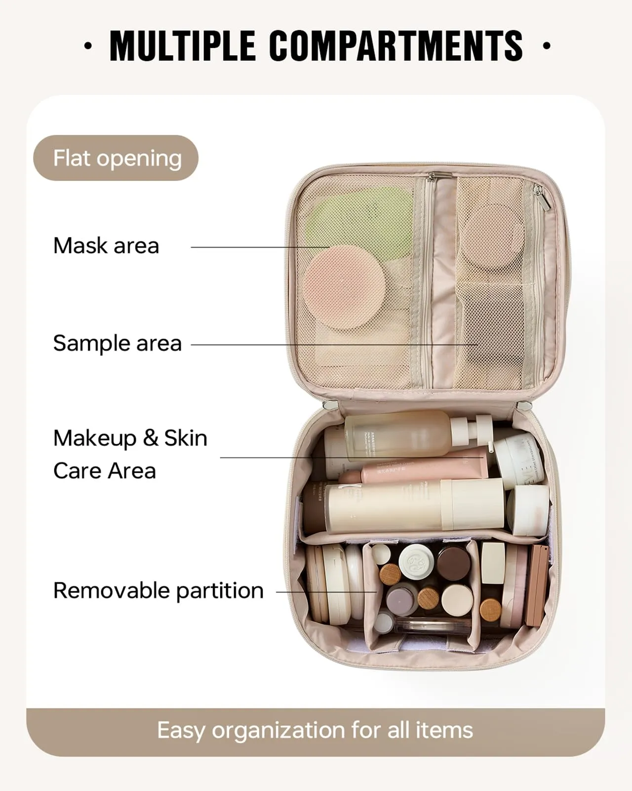 EACHY Travel Makeup Bag, Large Capacity Makeup Case, Travel Toiletry Bag for Women With Makeup Brush Organizer