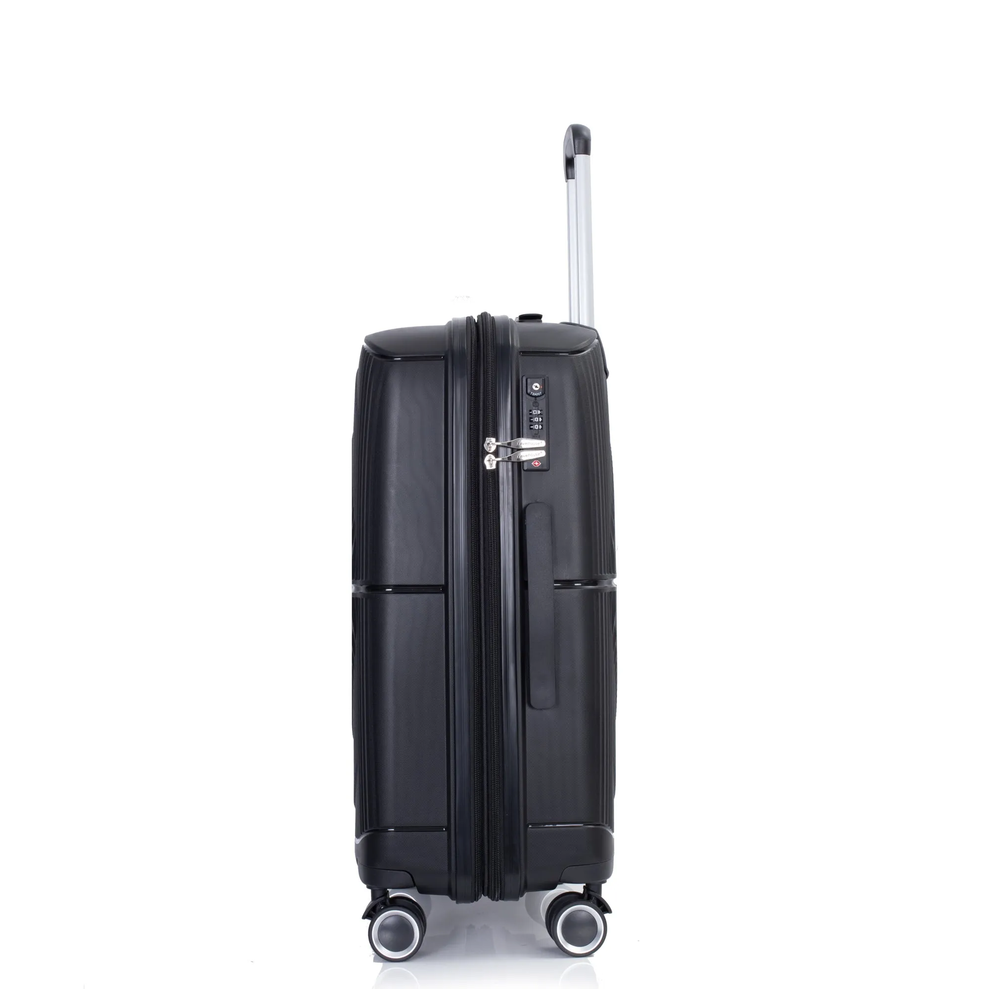Expandable Hardshell Suitcase Double Spinner Wheels PP Luggage Sets Lightweight Durable Suitcase with TSA Lock,3-Piece Set (20/24/28) ,Black