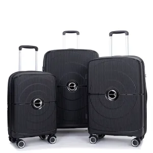 Expandable Hardshell Suitcase Double Spinner Wheels PP Luggage Sets Lightweight Durable Suitcase with TSA Lock,3-Piece Set (20/24/28) ,Black
