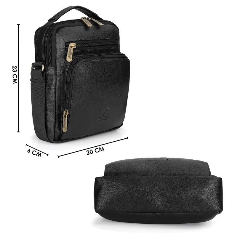 Faux Leather Messenger Sling Bag | Adjustable Strap | 2.6L | Black