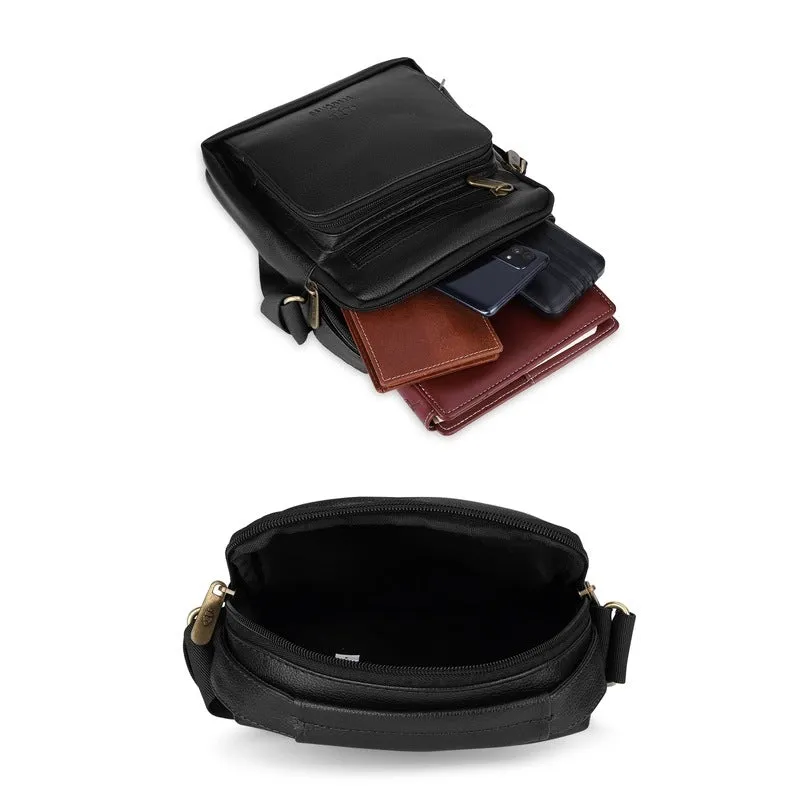 Faux Leather Messenger Sling Bag | Adjustable Strap | 2.6L | Black