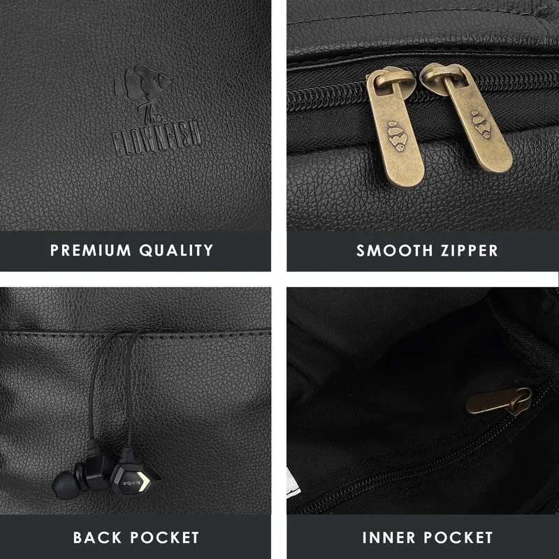 Faux Leather Messenger Sling Bag | Adjustable Strap | 2.6L | Black