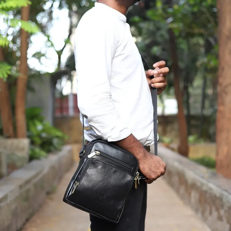 Faux Leather Messenger Sling Bag | Adjustable Strap | 2.6L | Black