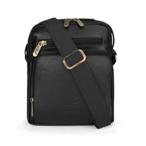 Faux Leather Messenger Sling Bag | Adjustable Strap | 2.6L | Black