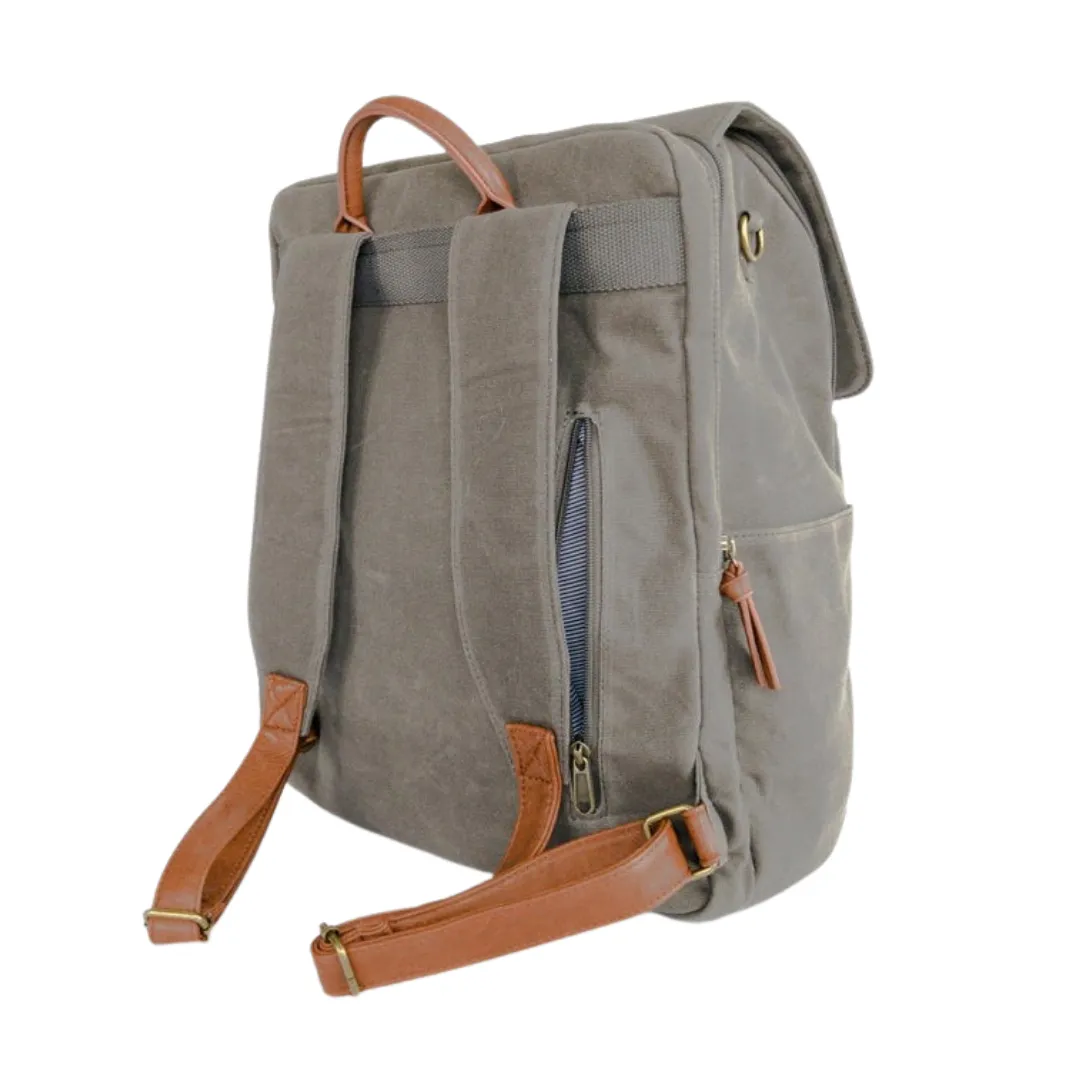 Grey Canvas Backpack: Stylish Versatility with Laptop Compartment