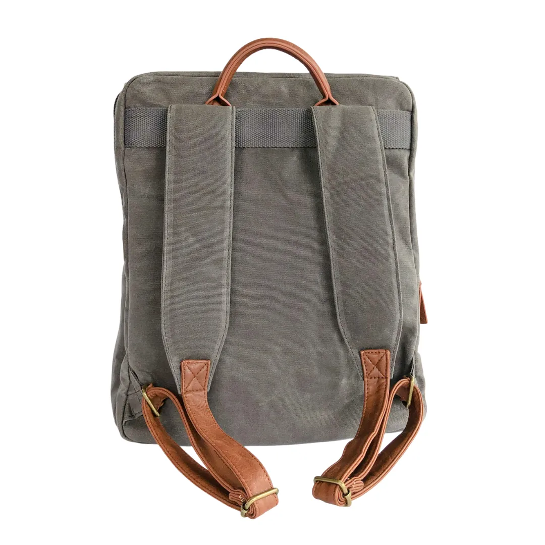 Grey Canvas Backpack: Stylish Versatility with Laptop Compartment