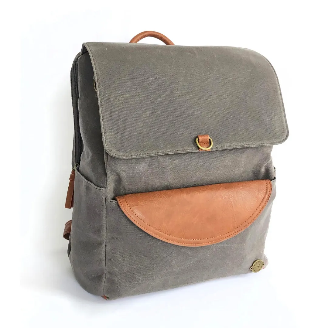 Grey Canvas Backpack: Stylish Versatility with Laptop Compartment