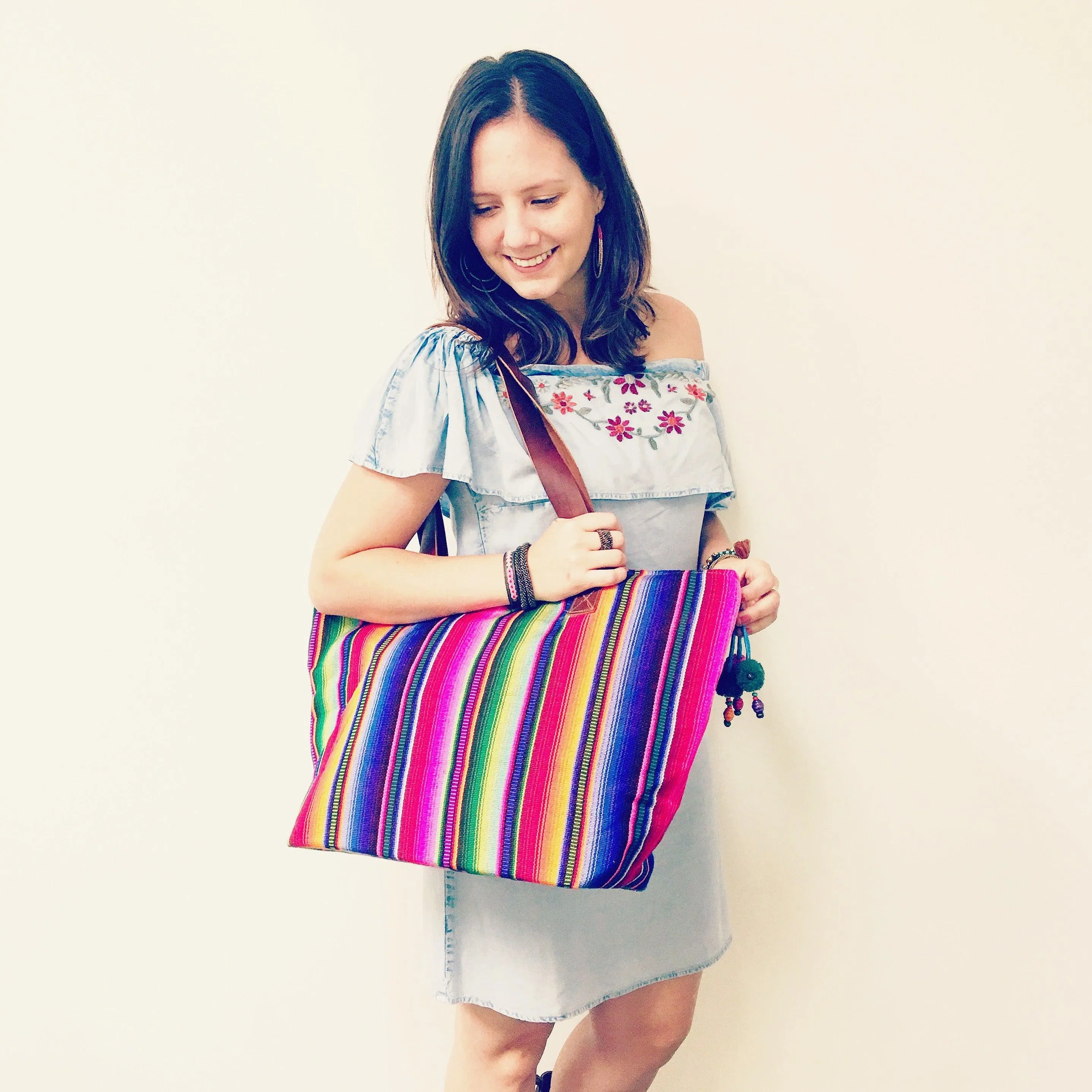 Hacienda Stripe Sustainable Computer Overnight Tote - Guatemala