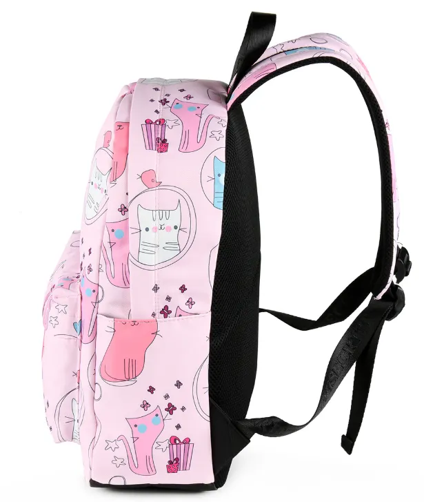 Kids Backpack Waterproof Pink Cartoon Cat School Backpack Book bag for Girls