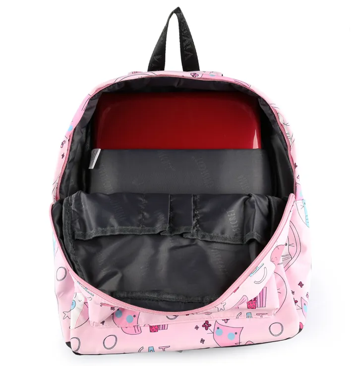 Kids Backpack Waterproof Pink Cartoon Cat School Backpack Book bag for Girls