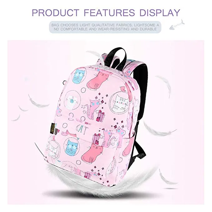 Kids Backpack Waterproof Pink Cartoon Cat School Backpack Book bag for Girls