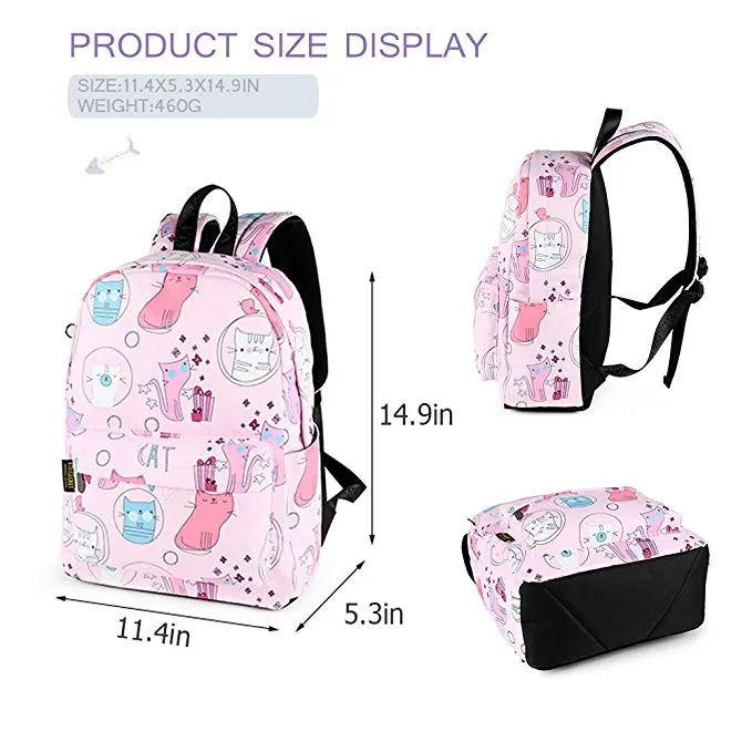 Kids Backpack Waterproof Pink Cartoon Cat School Backpack Book bag for Girls