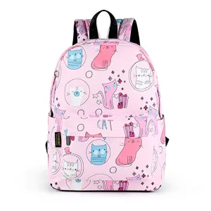 Kids Backpack Waterproof Pink Cartoon Cat School Backpack Book bag for Girls