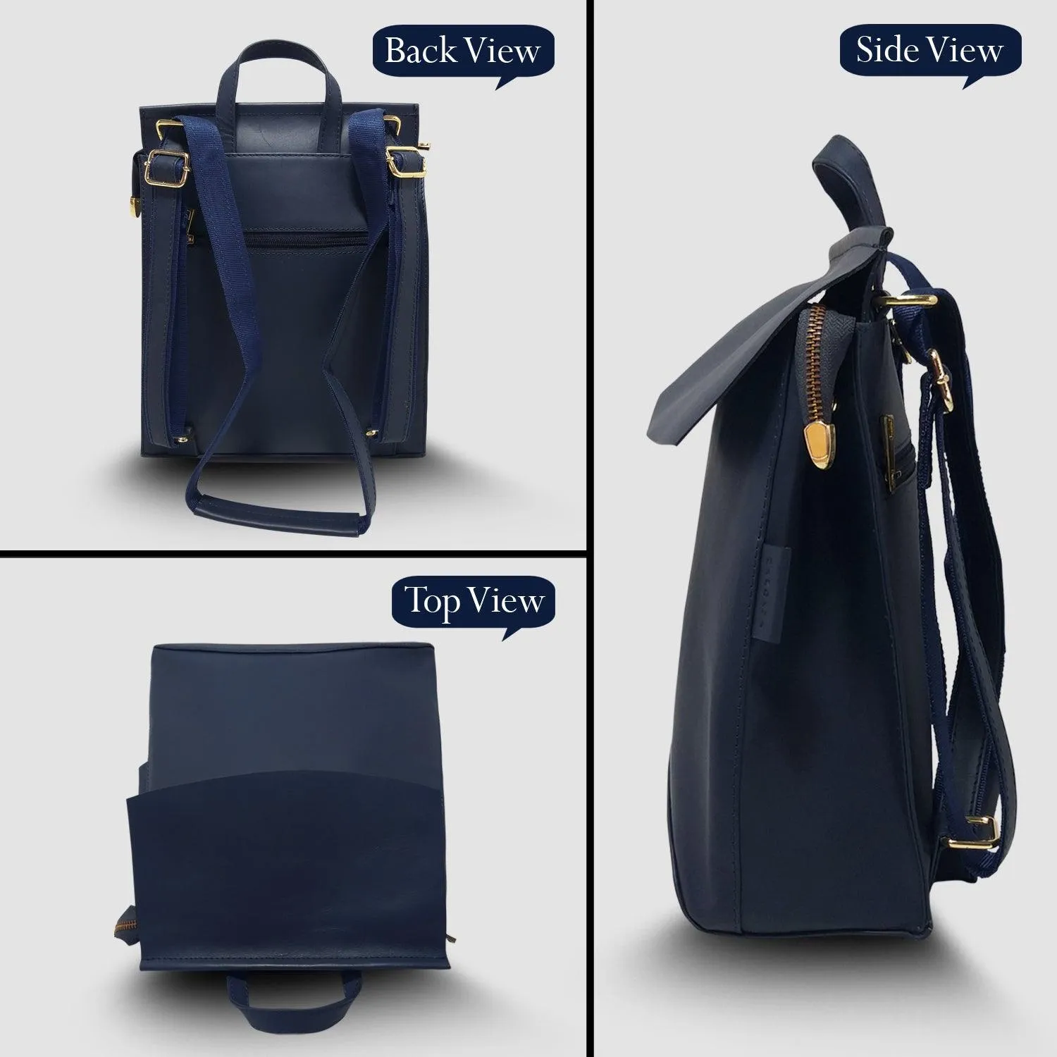 MANDAVA Genuine Leather Women's Casual Backpack Lightweight Travel Bag for Ladies with Adjustable Strap (Blue)