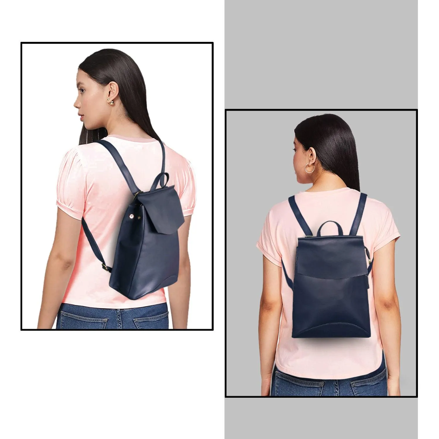 MANDAVA Genuine Leather Women's Casual Backpack Lightweight Travel Bag for Ladies with Adjustable Strap (Blue)