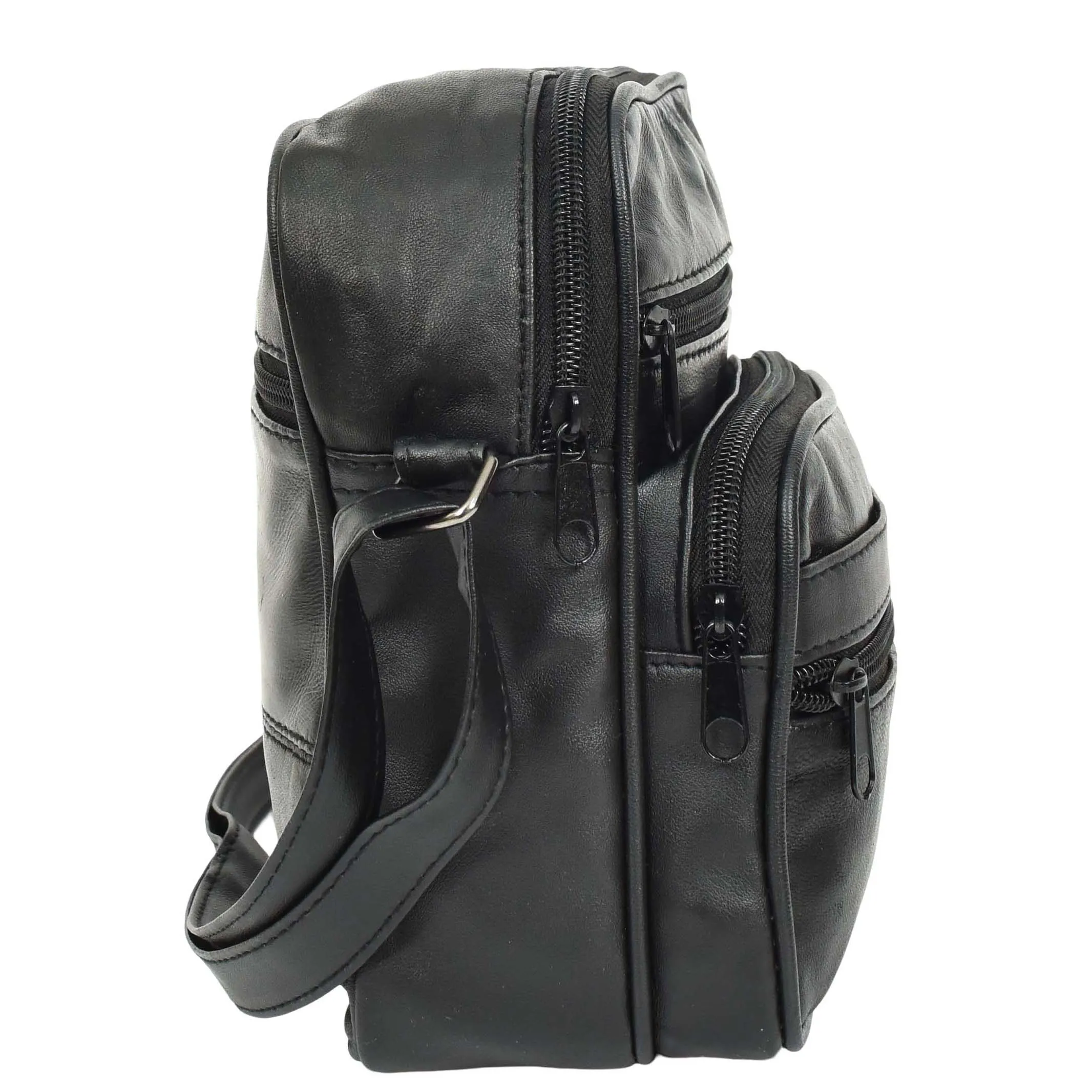 Mens Black Leather Flight Bag Cross Body Multi Pocket Messenger A145