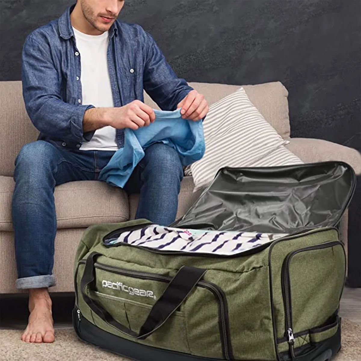 Pacific Gear Wheeled Rolling Duffel Bag, Durable Design, Telescoping Handle, Multiple Compartments, Tie-Down Capabilities