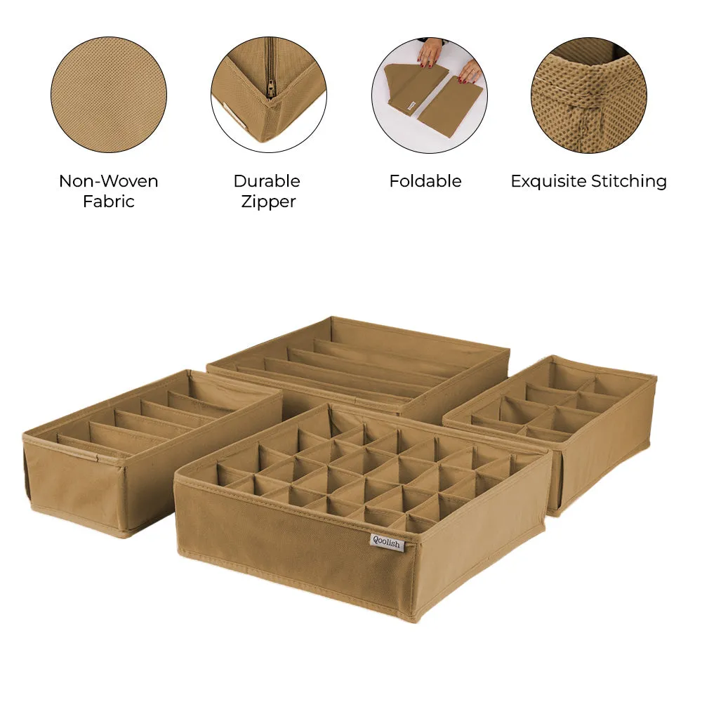 Qoolish Pack of 4 Beige Drawer Organizers