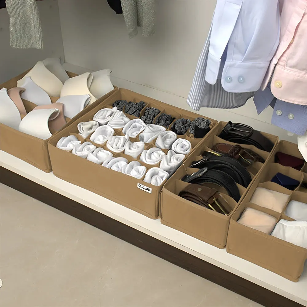 Qoolish Pack of 4 Beige Drawer Organizers