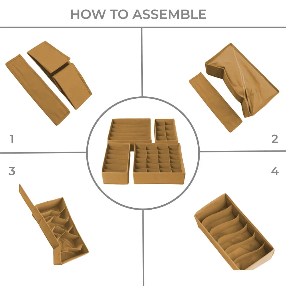 Qoolish Pack of 4 Beige Drawer Organizers