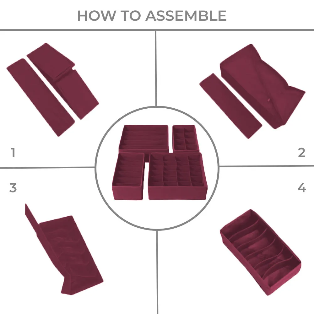 Qoolish Pack of 4 Maroon Drawer Organizer