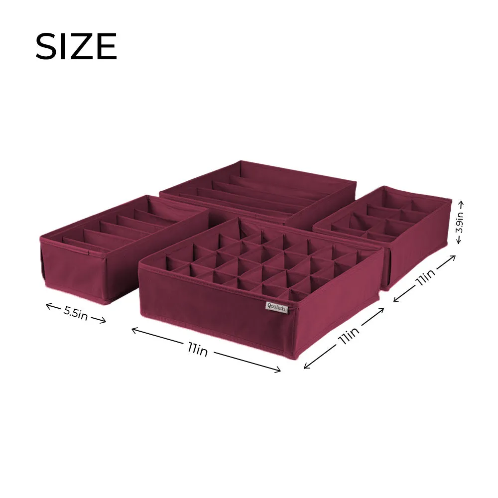 Qoolish Pack of 4 Maroon Drawer Organizer