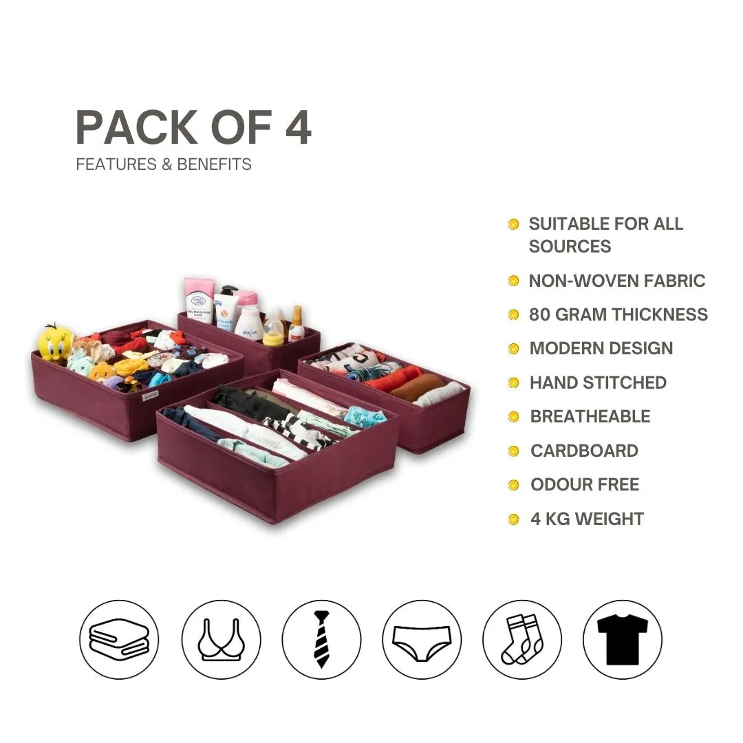 Qoolish Pack of 4 Maroon Drawer Organizer