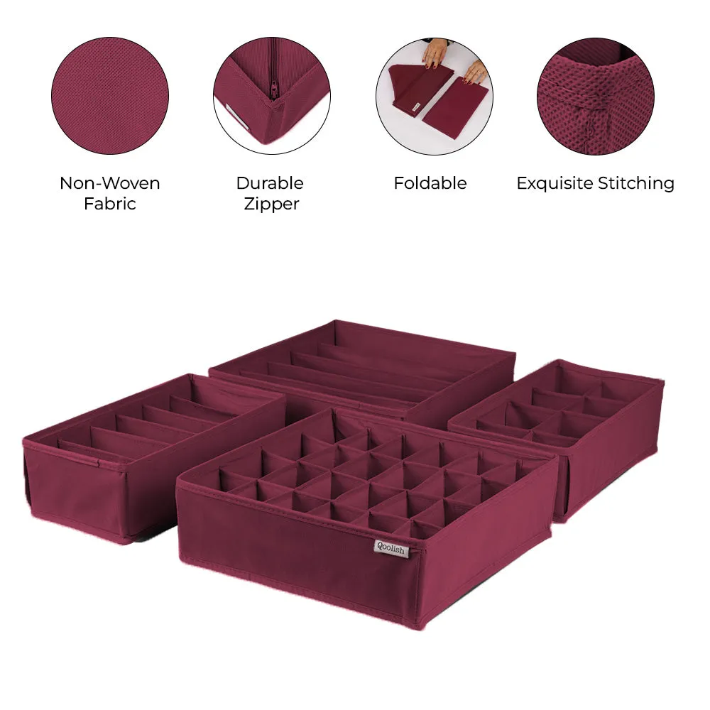 Qoolish Pack of 4 Maroon Drawer Organizer