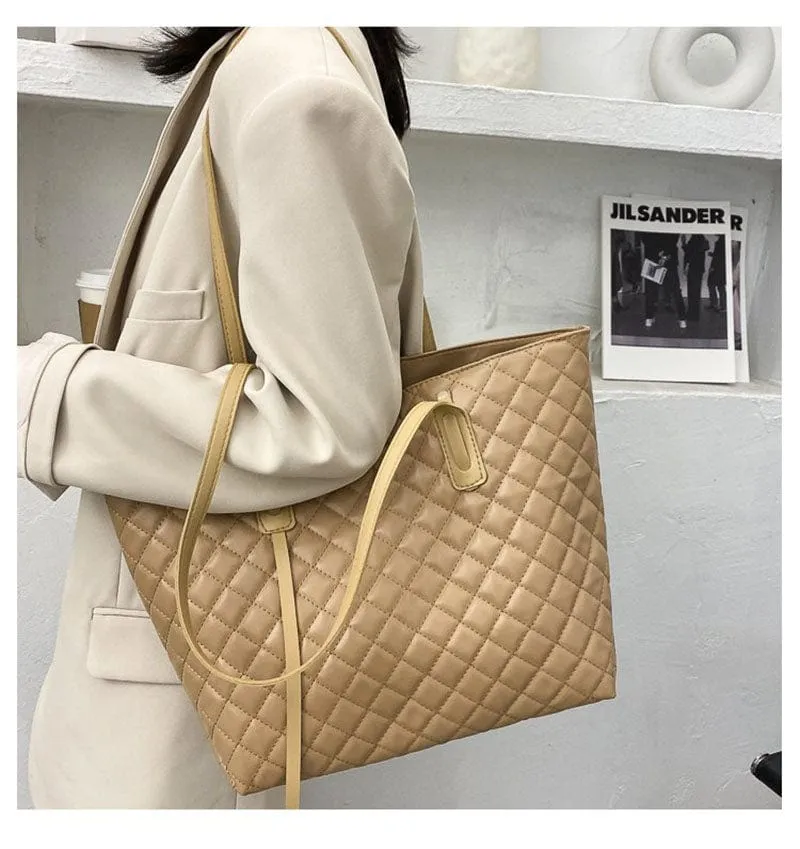 Quilted Vegan Leather Tote Bag