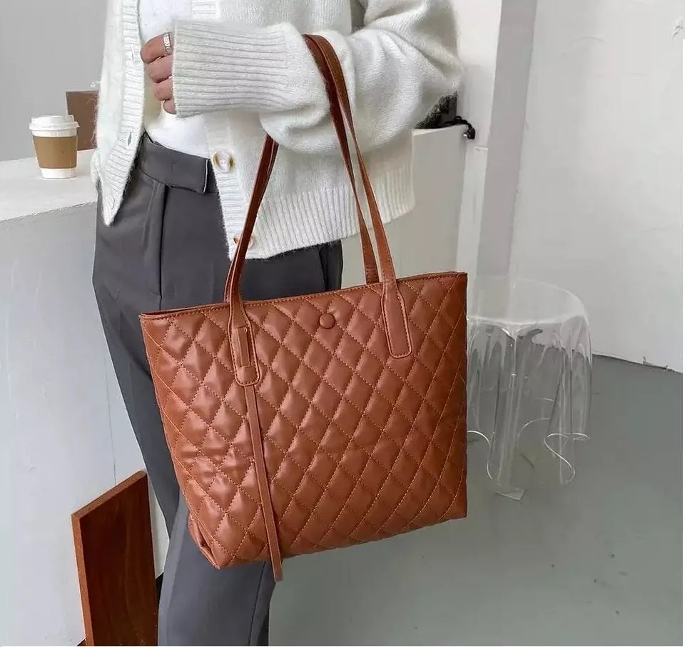 Quilted Vegan Leather Tote Bag