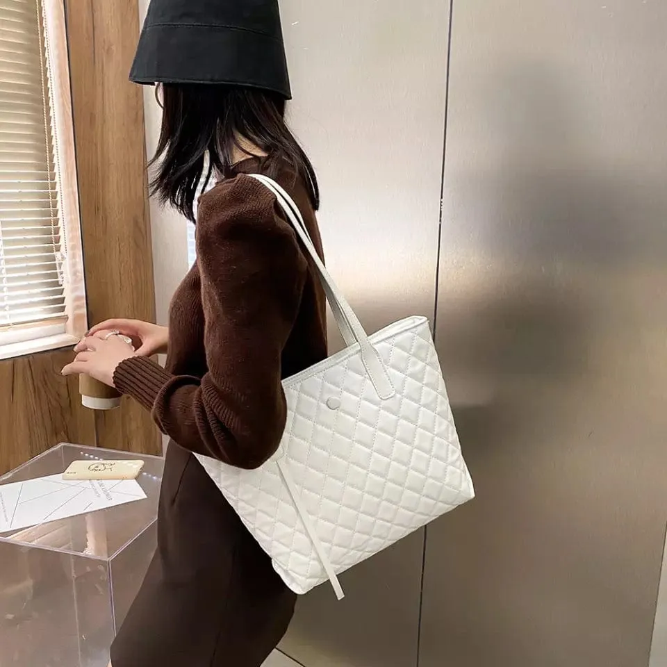 Quilted Vegan Leather Tote Bag